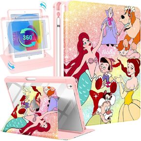 Besoar for iPad 9th/8th/7th Generation 10.2 inch Case Cute Cartoon Kawaii for Girls Kids Girly Women Design Covers,360 Degree Rotating Folio Stand Pencil Holder for Apple i Pad 9/8/7 Gen,Red Hair Girl