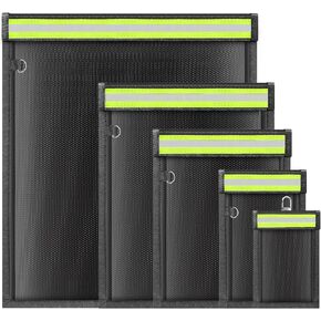 5 Pack Faraday Bags with Reflective Strip, Faraday Cages for Laptops & Tablets & Phones & Car Keys, Fireproof & Waterproof EMP Protection Bag, Anti-theft RFID Signal Blocking Pouch