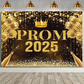 MEHOFOND 7x5ft Prom Decorations Backdrop Black Silver Prom 2025 Congrats Grad Photography Background Prom Graduation Party Decor Celebration Background Indoor Outdoor Banner Photo Booth Props Supplies