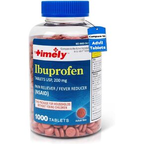Timely - Ibuprofen 200mg - 1000 Tablets - Compared to Advil Tablets - Pain Relief Tablets and Fever Reducer for Adults - for Headache Relief, Menstrual Pain, Tooth and Muscular Aches