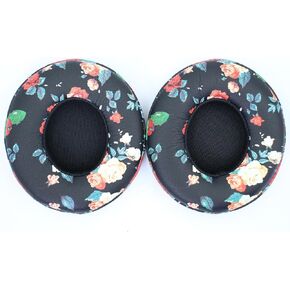 Replacement Solo3.0 Ear Pads, Compatible with Beats by Dre Solo3/Solo2 Wired and Wireless A1796/B0534 Headphones, Made of Soft Protein Leather, Replacement Ear Pads (Black Flower)