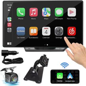 شاشة Apple Carplay/Android Auto المحمولة للسيارة ، ستيريو شاشة لمس 7 بوصة مع رابط المرآة ، Bluetooth 5.0 ، AUX ، FM ، كاميرا احتياطية ، التنقل لجميع المركبات