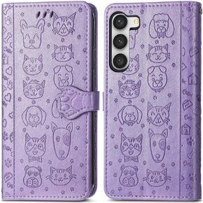 MEUPZZK Samsung Galaxy S23 Plus Case, Samsung S23+ Plus 5G Wallet Case, Cute Cat and Dog Premium PU Leather [Kickstand][Card Slots][Wrist Strap][6.6 inch] Phone Cover for Samsung S23 Plus (C-Rose)