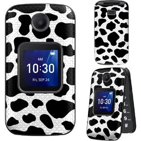 for Alcatel Go Flip 4/TCL Flip Pro Case with Tempered Glass Screen Protector - Heavy Duty Dual Layer Rugged Shockproof Protective Cover - Cow Print