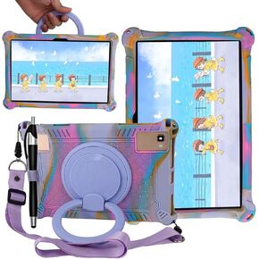 Tablet Case for TCL Tab 10 5G Case 10.1 Inch/TCL Tab 10S 9081X/9080G,Soft Anti-Stress Silicone Case with Rotate Stand/Pencil Holder/Shoulder Strap/Pen for TCL Tab 10.1 Inch (Colorful Dark Blue)