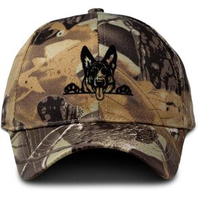 Custom Camo Baseball Cap Peeking German Shepherd Embroidery Cotton Strap Closure