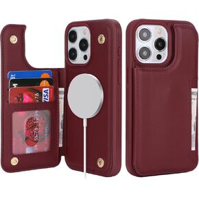 for iPhone 15 Pro Max Phone Case with Card Holder,for iPhone 15 Pro Max Wallet Case for Women Men with MagSafe Leather Protective for iPhone15promax case -Black Leopard