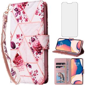 Compatible with iPhone 14 Pro Max 6.7 inch Wallet Case Tempered Glass Screen Protector Leather Flip Card Holder Phone Cover for iPhone14promax 5G i Phone14Max Plus iPhone14 ProMax Women Men Black