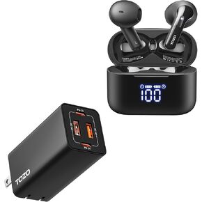 TOZO T21 Wireless Earbuds Bluetooth Headphones with Upgraded Power Adapter Black