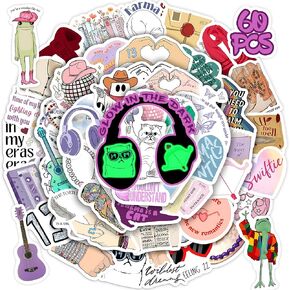 50 Pcs Pop Female Singer Song Lyrics Stickers for Water Bottle, Waterproof Vinyl Music Theme Laptop Decals, Creative Kids Teenage Boys Girls Party Gift Decorations