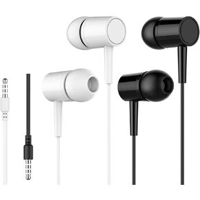 Wired Earbuds with Microphone, Heavy Bass Noise Isolating in-Ear Headphones, Powerful Bass Stereo Sound, 3.5mm Jack for Running, Gym & Calls - 2 Pack (Black & White)