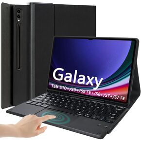 Keyboard Case for Samsung Galaxy Tab S10 Plus/S9 Plus/S9 FE Plus/S8 Plus/S7 Plus/S7 FE 12.4 Inch, Smart Touchpad, Detachable Bluetooth Trackpad Keyboard, Slim PU Stand Cover with S Pen Holder