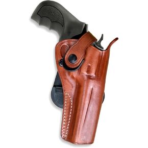 Leather Paddle OWB Revolver Holster with Retention Strap, Fits S&W Model 686 Plus 357 Magnum 7-Shot 4" Barrel, Right Hand Draw, Brown Color #1509#