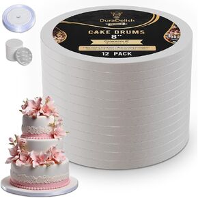 Cake Drums 10 inch, 1/2 inch Thick (12 Pack) Double Sided Drum, Cake Carrier, 10 inch Sturdy Cake Base, Cake Stand, White Cake Board, Cake Decorating kit, Round Cake Drum, Bases para pasteles