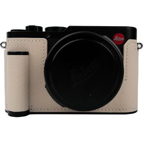 Handmade Genuine Leather Camera Half Case for Leica D-LUX 8 /Leica D-LUX8 Case - Top Layer Cowhide Body + Metal Base Plate+ Hand Shank Design (Creamy White)