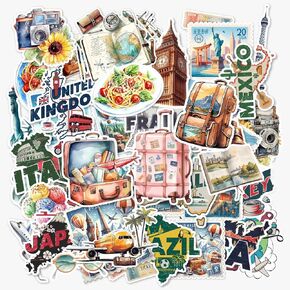 TSHIRTAMAZING 100 PCS Travel Stickers Pack Junk Journal Supplies Waterproof Vinyl World Travel Sticker for Luggage, Laptop, Scrapbook, Skateboard Notebook Planner