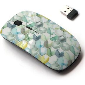 2.4G Wireless Mouse with Cute Pattern Design for All Laptops and Desktops with Nano Receiver - Watercolor Hexagon Honeycomb