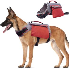 Dog Backpack Harness for Medium & Large Dogs, Tactical Dog Hiking Backpack, Nylon Dogs Backpack with Side Pockets for Walking Training Running, Boston Terrier (Red L)