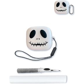 Case for SHOKZ New OpenFit 2 Open-Ear Headphones Earbuds,Soft Protective, Silicone Case Cover with Keychain & Cleaning Kit & Lanyard for SHOKZ New OpenFit 2 Earbuds-White Skull