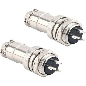 20mm 2-Pin Metal Male/Female Panel Aviation Cable Connector Adapter, GX20-2P Aviation Plugs, Set of 2, Silver