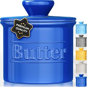 Premium Butter Crock with Lid - Original Design French Butter Dish - Beautiful Ceramic Butter Keeper for Counter with Water Line - Perfect to Keep Butter Soft and Spreadable - White