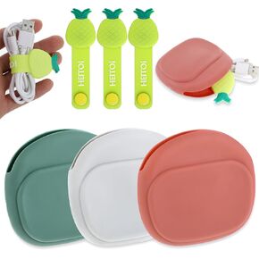 3 PCS Silicone Headphone Organizer, Data Cable Storage Case Mini Storage Bag Wired Headphone Organizer with 3Accessories, for Storing Earbuds/USB Flash Drive/Keys/Mini Lipstick(Color B)