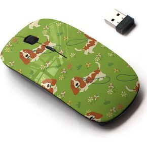 2.4G Wireless Mouse with Cute Pattern Design for All Laptops and Desktops with Nano Receiver - Walking Basset Hound Meadow