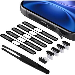 5Pack USB C Dust Plug for iPhone 16, USB Type C Charging Port Cover Dustproof Protector with Earpiece Speaker Mesh Dust Cover for iPhone 16/16 Plus/16 Pro/16 Pro Max/iPhone 15 Pro Max Plus, Black