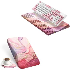Ospelelf Keyboard Wrist Rest Pad with Ergonomic Mousepad Pink Marble Set