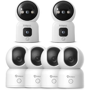 Anlapus 2x4MP C528 Dual Lens(2MP+2MP) Indoor 2.4GHz Wireless Camera & 4x2MP C518 1080p Pan/Tilt 2.4/5 GHz Plug-in WiFi Camera, One Touch Call, Motion Detection, Two-Way Talk, Remote Access(No SD Card)
