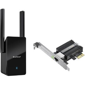BrosTrend 5Gb PCIe Network Card, PCIe Ethernet Card with Extra Low-Profile PCI Express NIC + AX3000 WiFi 6 Range Extender Booster with Gigabit Port, WiFi Signal Booster Repeater Dual Band, Easy Setup