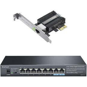 BrosTrend 5Gb PCIe Network Card, PCIe Ethernet Card with Extra Low-Profile PCI Express NIC + 8 Ports 2.5Gb Ethernet Switch, Unmanaged Network Switch Supports Static Link Aggregation & VLAN, Fanless