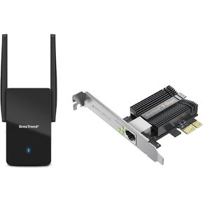 BrosTrend 5Gb PCIe Network Card, PCIe Ethernet Card with Extra Low-Profile PCI Express NIC + AX3000 WiFi 6 Access Point, Wall Plug Wireless Access Point, Dual Band Gigabit Home WiFi AP for PC, TV etc.