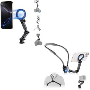 Magnetic Neck Mount + Magnetic Cold Shoe Mount: Portable Magnetic Neck Mount with Extended Magnetic Cold Shoe Mount for Phone & Action Camera