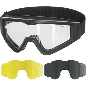 Airsoft Tactical Goggles with 3 Interchangeable Lenses for Shooting Eye Protection - OTG Safety Goggles for Eyeglass Wearers