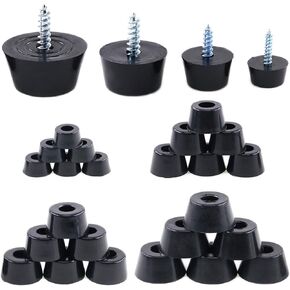 Hilitchi 50-Pcs Round Black Rubber Feet Bumpers Pads with Matching Screws with Built in Stainless Steel Washer for Cutting Board Amps Cabinet Desk Tables Couches(30×22×15mm)