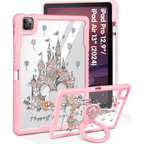 for iPad Pro 12.9 Case for iPad Air 13 Inch M3 2025 & M2 2024 Case - Women Cute Girls with Stand & Pencil Holder Cover Girly Kawaii Protective for Apple 12.9 inch for iPad Pro Air 13 2024/2025