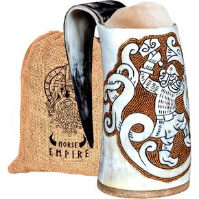 Viking Ox Horn-16oz ، 100 ٪ أصيلة ، تنين رونك محفور يدويًا مع قرن على الطراز البارد على طراز القرون الوسطى للمشروبات الباردة ، وهدية من الدرجة الغذائية للرجال والنساء ، مثالية لكأس Mead & Beer ... in Kuwait