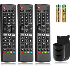 3 Pack Universal Remote Compatible with LG Smart TV (All Models) - LCD LED 3D AKB75375604 AKB75095307 AKB75675304, Remote Control Holder & Battery
