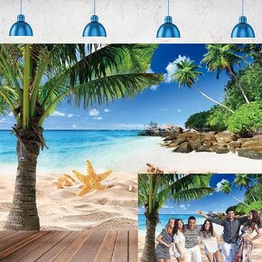 Summer Beach Ocean Backdrop Summer Outdoor Blue Sky Palm Tree Photography Background Beach Wedding Birthday Party Decoration 5x7FT