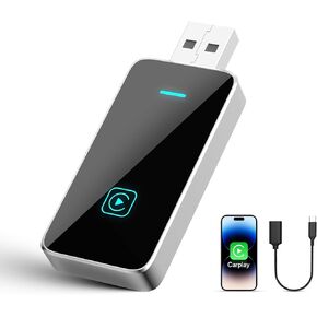 محول Carplay Wireless لـ iPhone ، ترقية سلكية إلى محول CarPlay اللاسلكي ، والتوصيل والتشغيل ، والتحكم المستقر ولا تأخير ، والتحكم الصوتي الذكي ، مع كابل التمديد USB/TYP-C لـ Apple iOS 10+