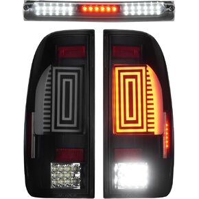 LED Tail Light + 3rd Brake Light Kit Fit for Ford F-250 F-350 F450 F550 Super Duty 1999-2007, Taillight Assembly and High Mount Stop Light, 3 Pcs, Smoke Lens