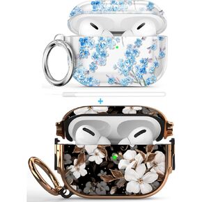 Maxjoy for Airpods Pro 2nd/1st Generation Case, Flower AirPod Pro 2 Case with Keychain Clip Soft Protective Cover