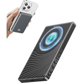 2025 for iPhone Magsafe Battery Pack, Ultra Slim Magnetic Power Bank Fast Charging, Wireless Portable Charger 10000mAh, 20W Powerbank Compatible with iPhone 16/15/14/13/12 Series, Metallic Black