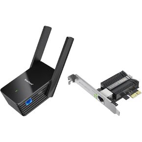 BrosTrend 5Gb PCIe Network Card, PCIe Ethernet Card with Extra Low-Profile PCI Express NIC + AX1500 WiFi 6 WiFi to Ethernet Adapter, WiFi Bridge with Gigabit Port, Dual Band Wireless to Wired Convert