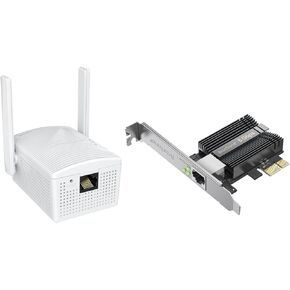 BrosTrend 5Gb PCIe Network Card, PCIe Ethernet Card with Extra Low-Profile PCI Express NIC + AC1200 WiFi to Ethernet Adapter Dual Band Universal Wireless Bridge for Printer, Xbox, etc. WPS Easy Setup