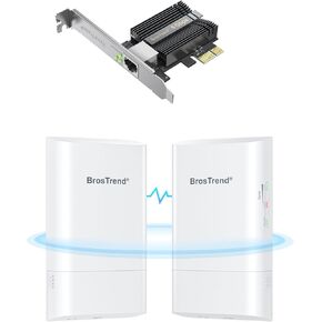 BrosTrend 5Gb PCIe Network Card, PCIe Ethernet Card with Extra Low-Profile PCI Express NIC + 5GHz 867Mbps WiFi Bridge, 1KM Wireless Bridge, Point to Point Outdoor CPE for PtP & PtMP, IP65, Plug & Play