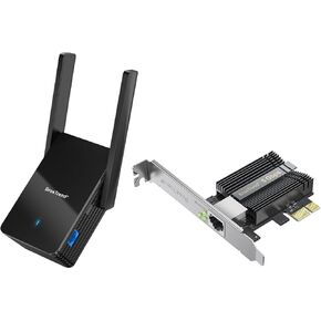BrosTrend 5Gb PCIe Network Card, PCIe Ethernet Card with Extra Low-Profile PCI Express NIC + WiFi 6 AX3000 WiFi to Ethernet Adapter with Gigabit Port, Dual Band Wireless Bridge for Xbox, Printer, etc.