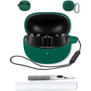 Compatible with QCY MeloBuds Pro True Wireless Earbuds(2024) Soft Silicone Protective Case Cover with Keychain,Cleaning Kit and Lanyard, Shockproof Cover for QCY MeloBuds Pro Earbuds-Green