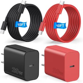 متوافق مع iPhone 15 16 Charger Charging ، 20W USB C Block Fast Charger مع 10ft 60W USB C كابل متوافق مع iPhone 16/16 Pro/16 Pro Max/16 Plus/15/15 Pro/15 Pro Max/15 Plus ، Black/Red